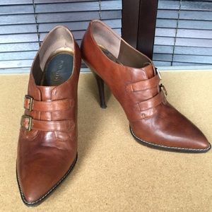 Brown Leather Oxford Heel 4.5” Size 10 w/ Buckles